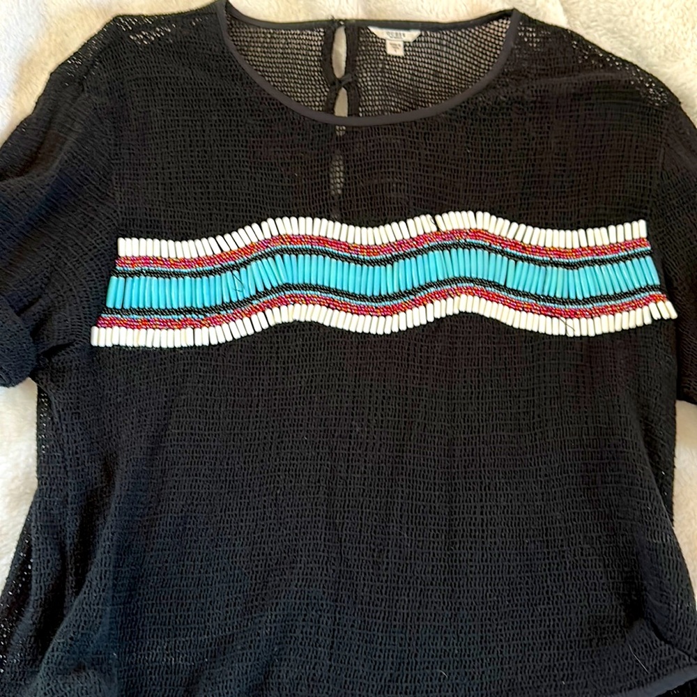 Guess top beaded embellish size large short sleeve